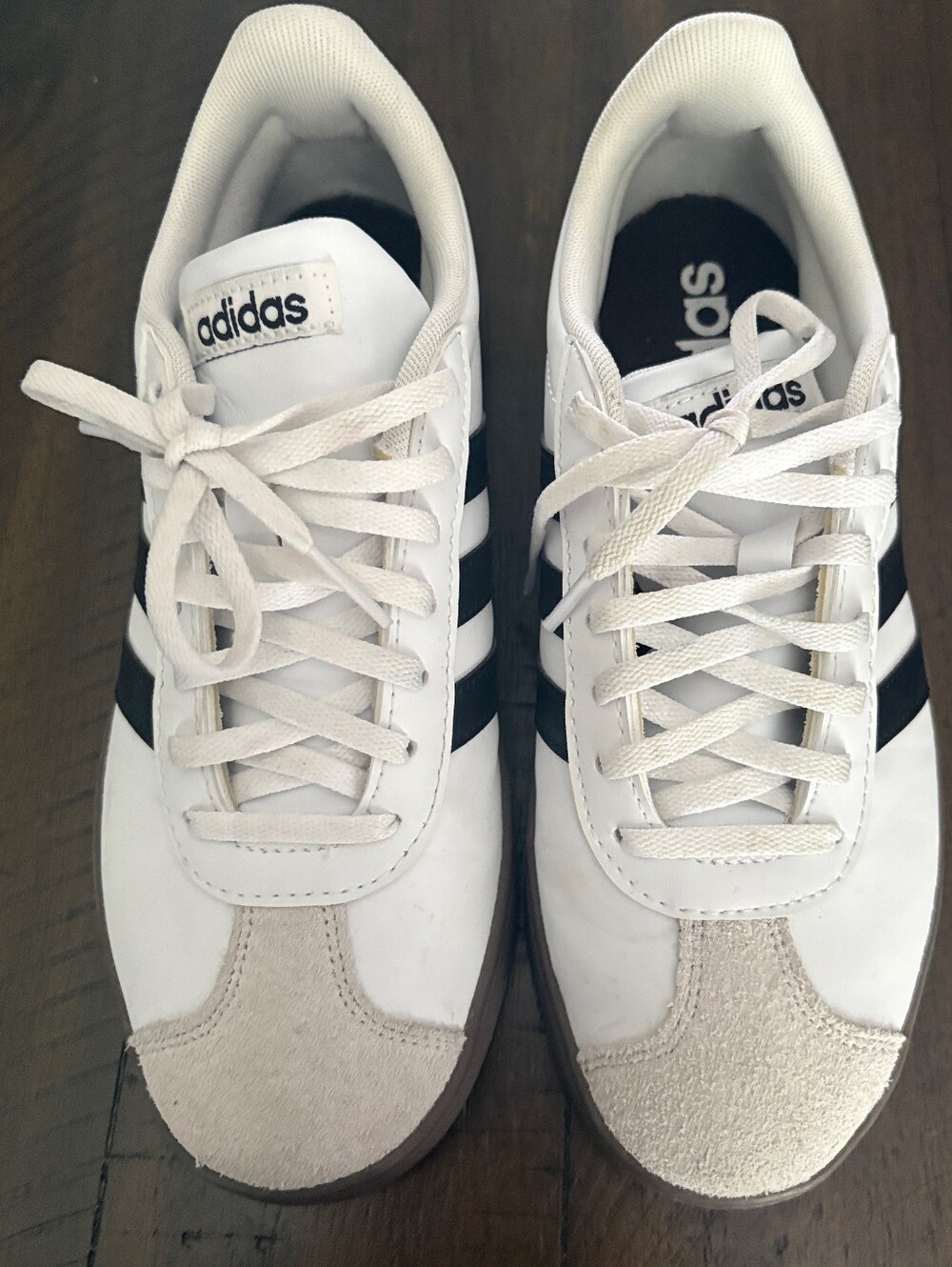 adidas Women’s White Sneakers with Black Stripes